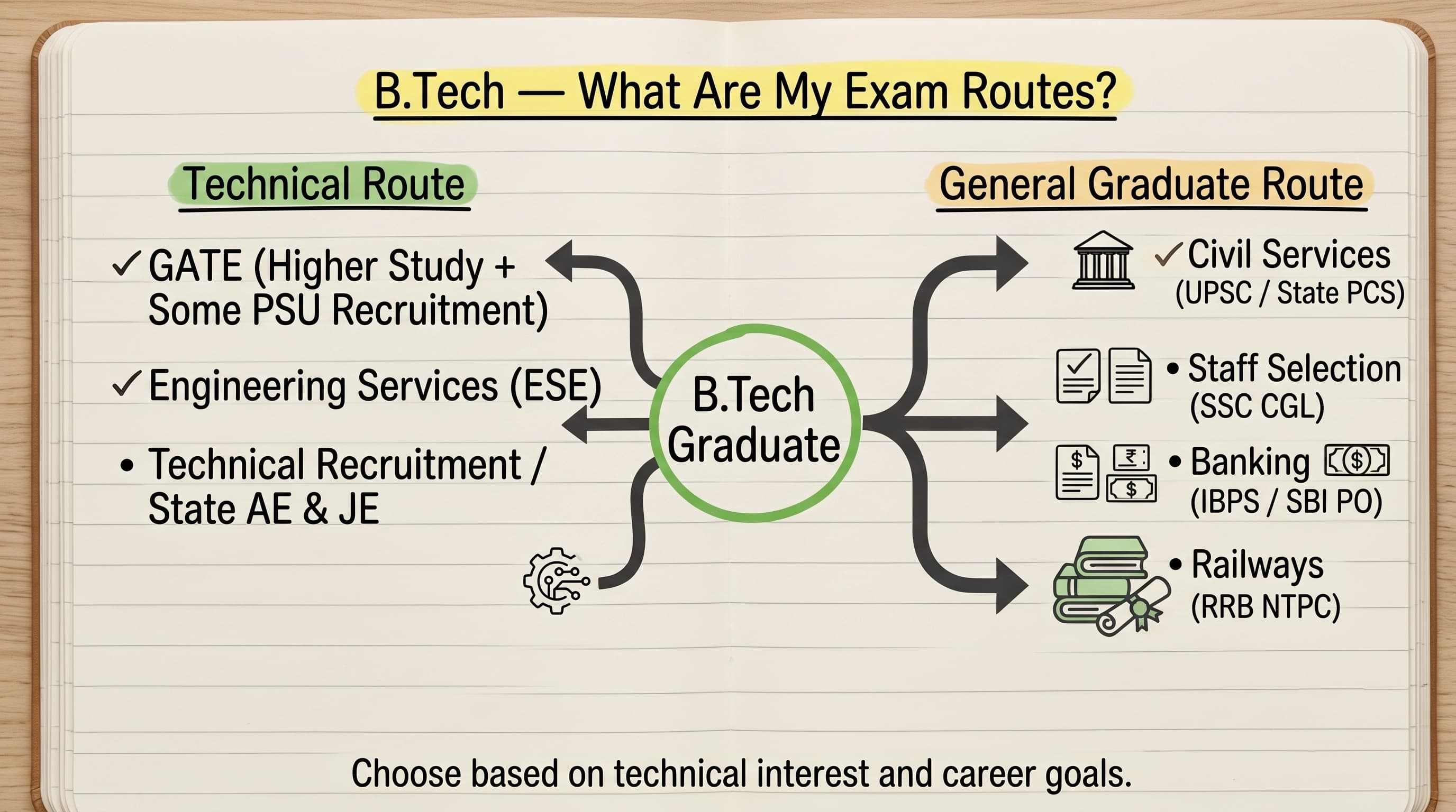 Technical versus general competitive exam pathways for B.Tech graduates