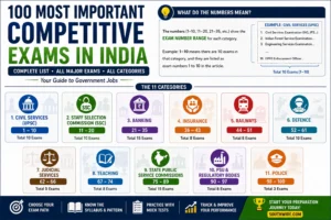 A categorized checklist of 100 competitive exams in India across government sectors