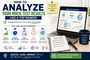 Student analyzing a detailed mock test scorecard with section-wise breakdown